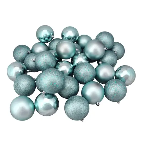 32ct. 3.25" Mermaid Blue 4-Finish Shatterproof Christmas Ball Ornaments {4}