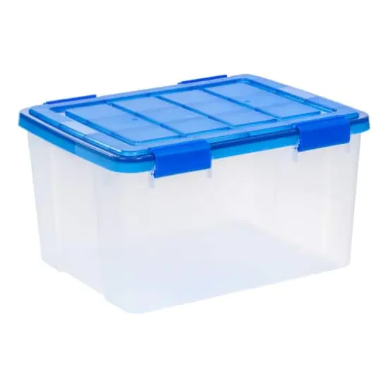 IRIS&reg; WeatherPro&trade; 44qt. Clear Heavy Duty Plastic Storage Bins with Blue Lids, 4ct. {8}