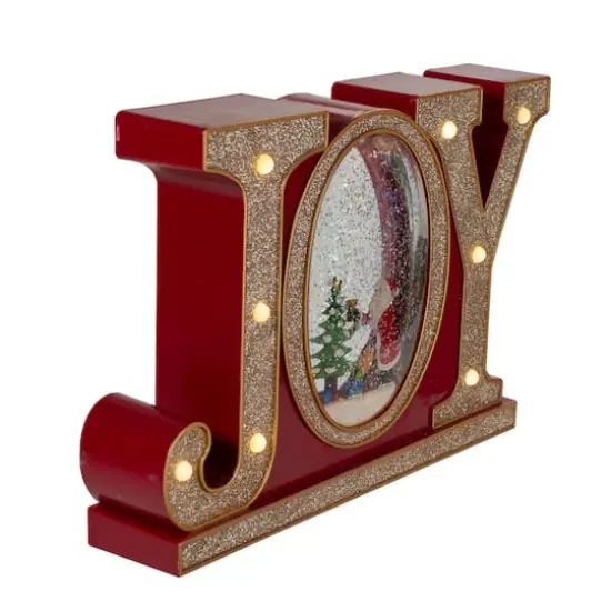 11" LED Lighted Red & Gold Joy Christmas Glitter Snow Globe {5}