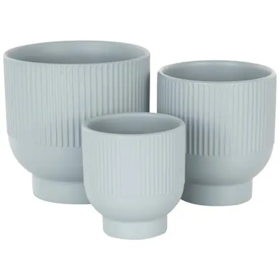 Light Blue Ceramic Planter with Tapered Base Set {1}