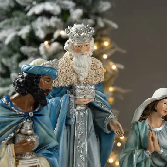 Glitzhome® Oversized Deluxe Blue Resin Nativity Figurine Set {6}