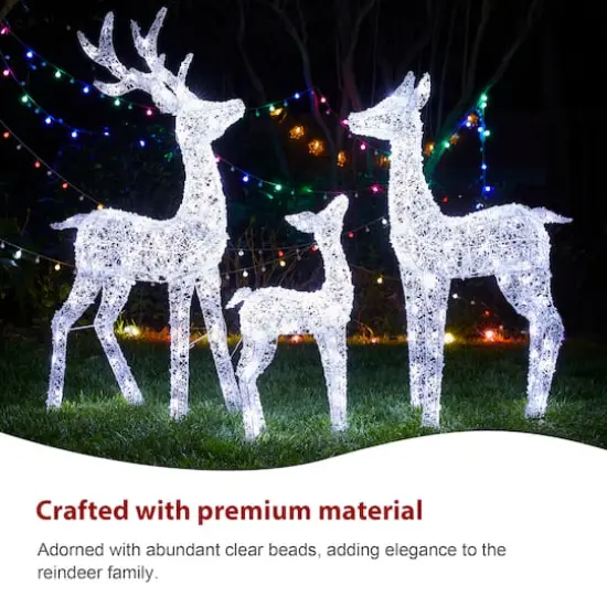 Glitzhome® Lighted Crystal White 3D Reindeer Outdoor Décor Set {7}