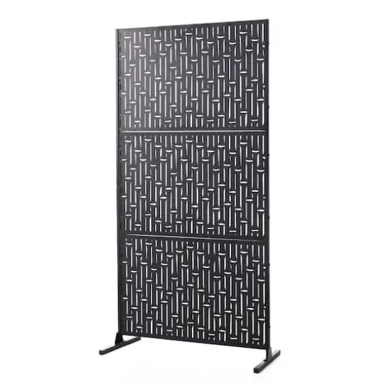 Glitzhome&reg; 6ft. Black Galvanized Steel Bamboo Pattern Privacy Screen Fence Panel & Room Divider {1}