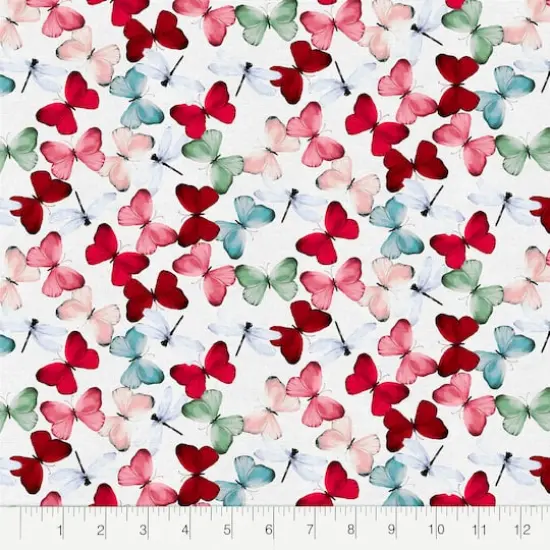Fabric Editions White Watercolor Butterfly Cotton Fabric {3}