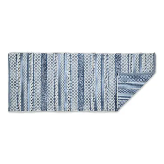 Stonewash Blue and White Hand-Loomed Paper Chindi Runner 2.25ft. x 6ft. {3}