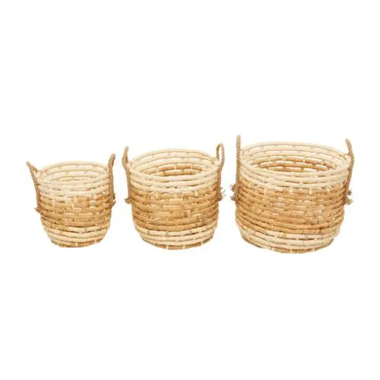 Round Beige Contemporary Sea Grass Storage Basket Set {9}