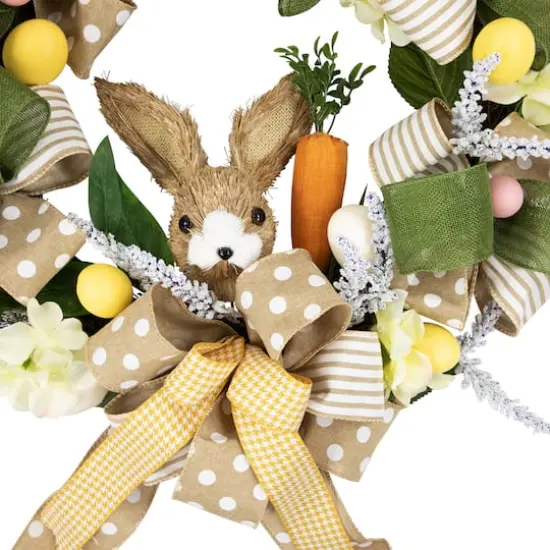 22" Green & Beige Bunny & Bows Floral Easter Wreath {4}