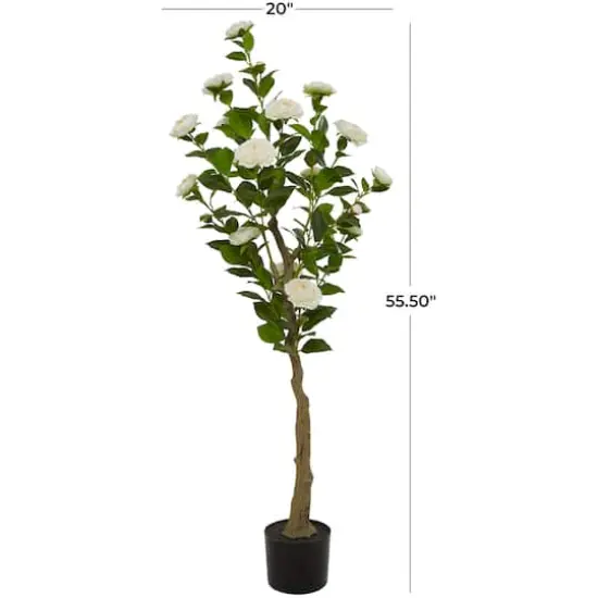 4.5ft. Green Faux Camellia Foliage Artificial Tree with Black Plastic Pot {7}