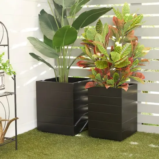 Black Modern Planter, Set of 2" 17", 15" {9}