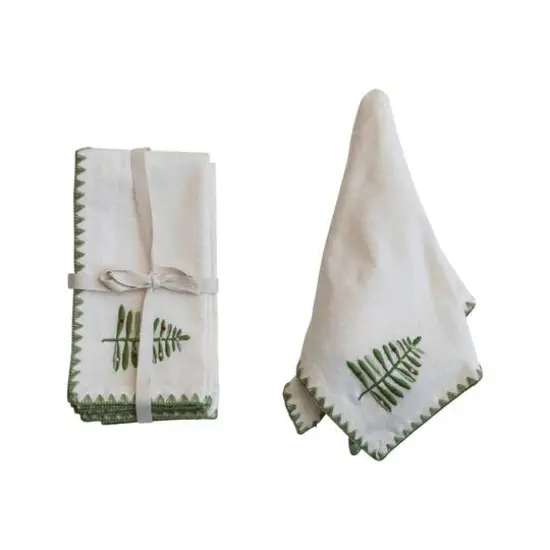 Hello Honey&reg; Natural & Green Embroidered Tree Cotton Napkins, 4ct. {4}