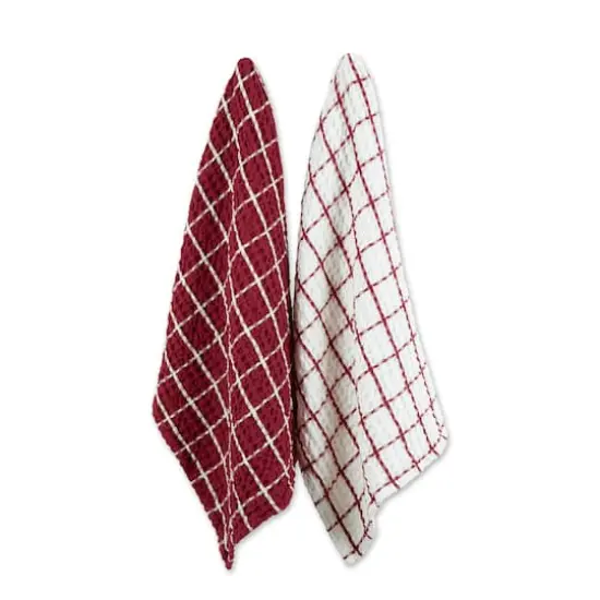 DII&reg; Windowpane Oversized Washed Waffle Dishtowels, 2ct. Barn Red {1}