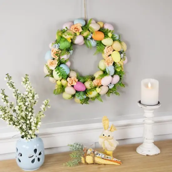 15" Artificial Floral Easter Egg Spring Wreath {3}