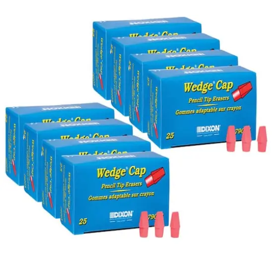 Dixon&reg; Wedge Pencil Cap Pink Erasers, 8 Packs of 25 {1}
