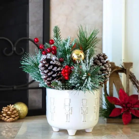 Christmas Mix In 12.5" Ceramic Cracker Footed Pot {4}