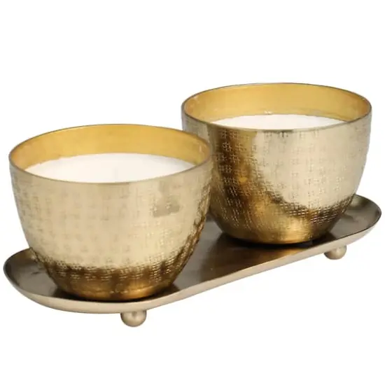 10oz. Roses in Paradise Scented Candles in Gold Bowls with Tray {3}