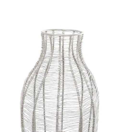 24" Silver Metal Vase with Woven Black Rattan Base {7}