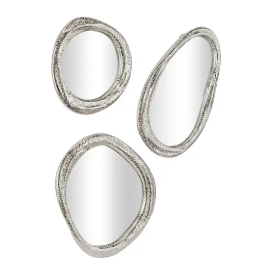 Silver Aluminum Abstract Wall Mirror Set of 3 23", 20", 15" {3}