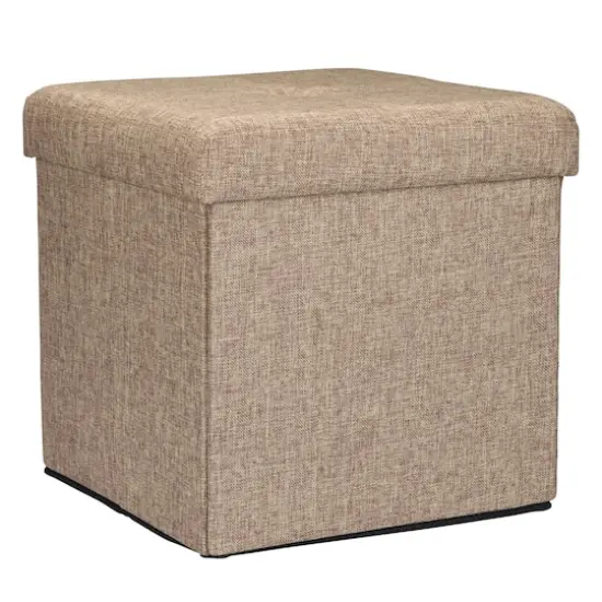 Simplify 15" Faux Linen Folding Storage Ottoman Cube Natural {1}