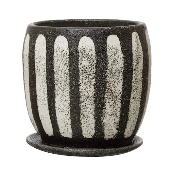 Hello Honey&reg; 7.5" Black & White Hand-Painted Terra Cotta Planter with Saucer Set {1}