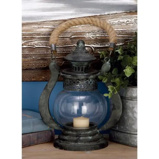 Black Iron Rustic Candle Holder Lantern, 9" x 8" x 5" {9}