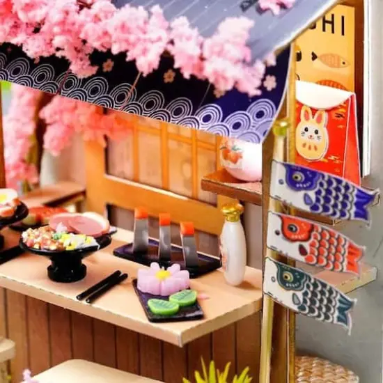 Wizardi Sakura Noodles Shop Miniature Dollhouse Roombox Kit {6}