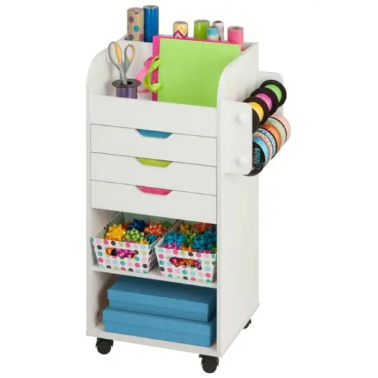 Honey Can Do 3-Drawer White Rolling Craft Cart with Drawers & Slotted Compartments {12}