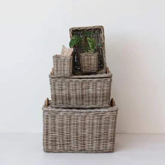 Hello Honey&reg; Natural Hand Woven Rattan Nested Storage Basket Set {3}