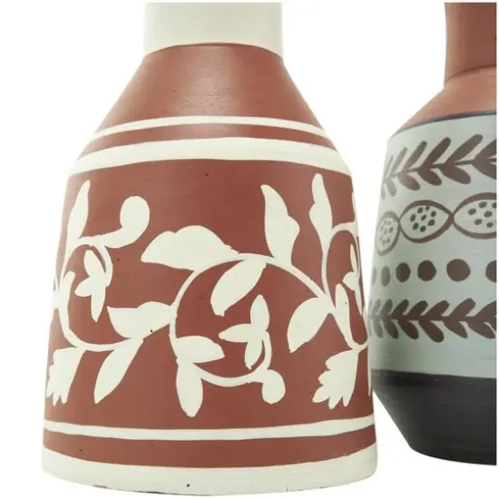 Orange Ceramic Floral Vase Set with 3 Different Patterns & Shapes {9}