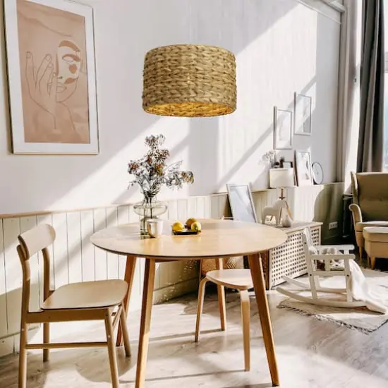 Hello Honey&reg; Bella Natural Metal & Handwoven Wicker Drum Ceiling Light {3}