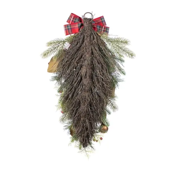 Glitzhome&reg; 28"H Christmas Bell, Pinecone & Berry Bow Teardrop {8}