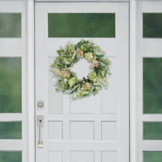 24" Pink & Cream Hydrangea & Dogwood Floral Spring Wreath {4}
