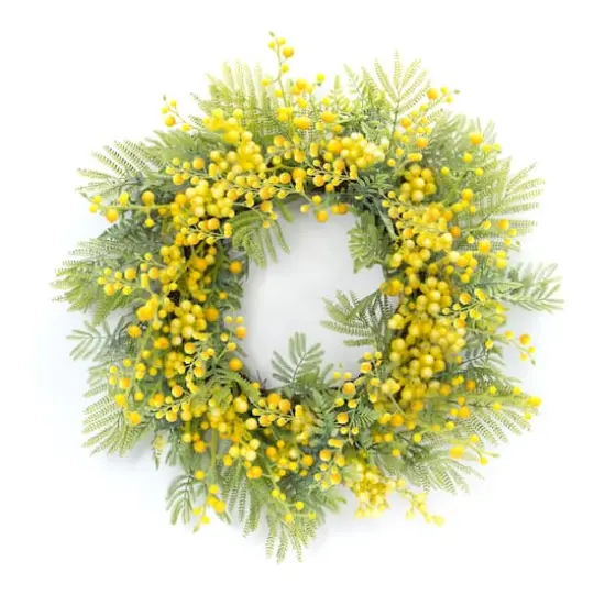 27" Yellow Fern & Mimosa Wreath {1}