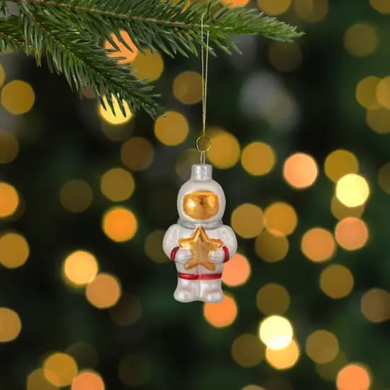 3.5" White & Gold Glass Astronaut Christmas Ornament {3}
