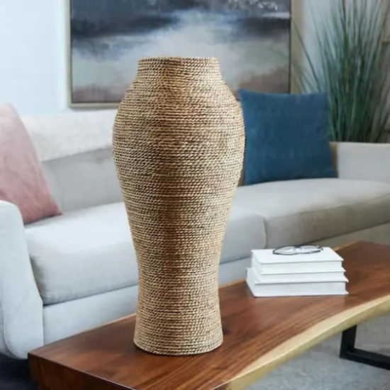24" Brown Seagrass Handmade Tall Wrapped Vase {7}