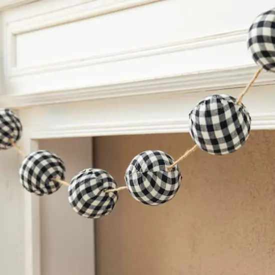 Glitzhome&reg; 6ft. Black & White Plaid Fabric Garland {9}