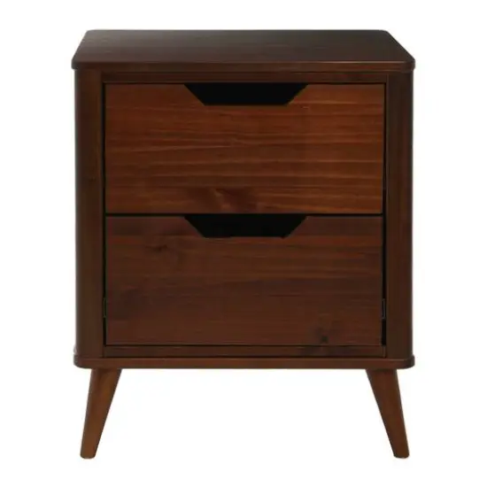 Hello Honey&reg; 26" Yume Mid Century Modern Solid Wood Nightstand with 2 Storage Drawers Walnut Finish {10}