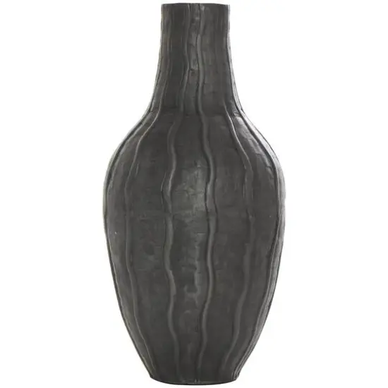 16" Black Metal Snakeskin Inspired Vase with Dimensional Wavy Accents {3}