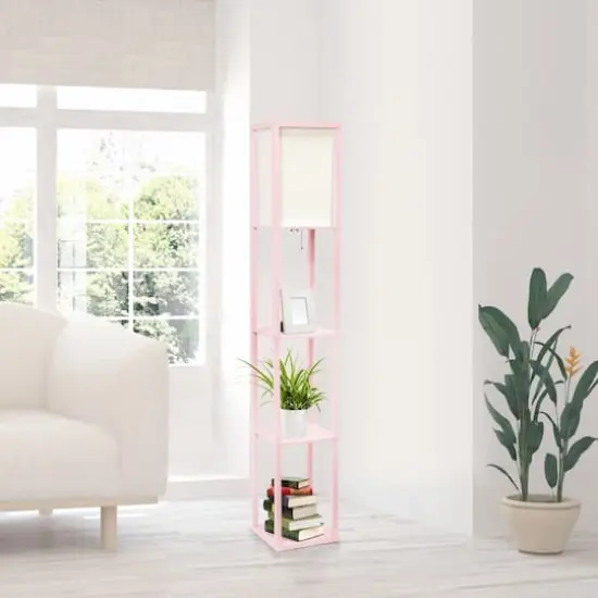Lalia Home 5ft. Column Shelf Floor Lamp with Linen Shade Light Pink {5}