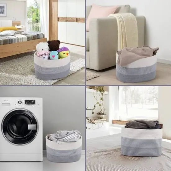 NEX&trade; Gray & White Cotton Rope Storage Baskets, 3ct. {5}