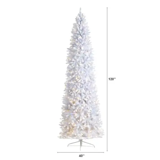 10ft. Pre-Lit Slim White Artificial Christmas Tree, Warm White LED Lights {8}
