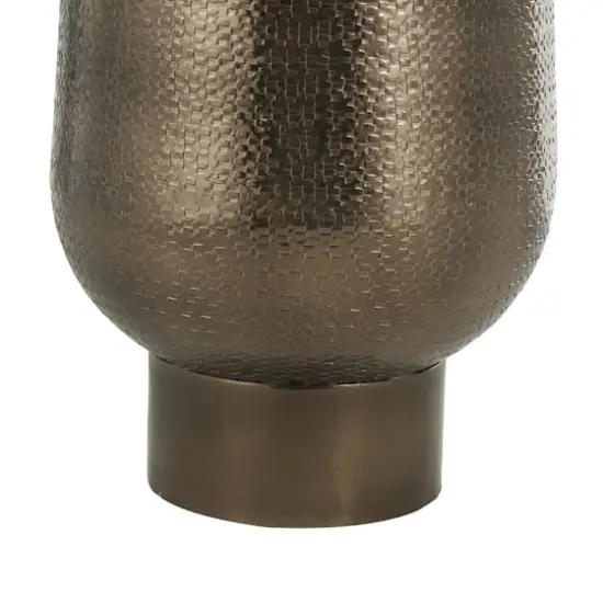 23.5" Brass Aluminum Metal Geometric Textured Wide Floor Vase with Elevated Base {5}