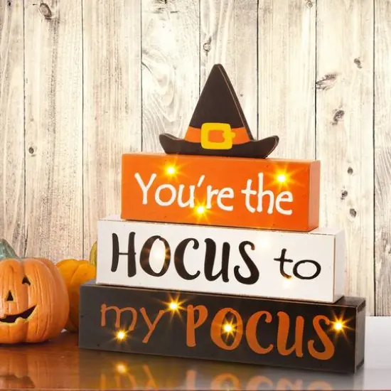 Glitzhome&reg; 12" Halloween Wooden Lighted Word Block Table D&eacute;cor {3}