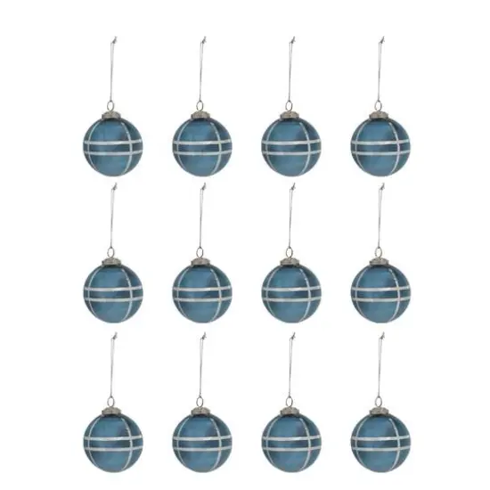 Hello Honey® 12 Pack 4" Blue & Silver Grid Mercury Glass Ball Ornaments {1}