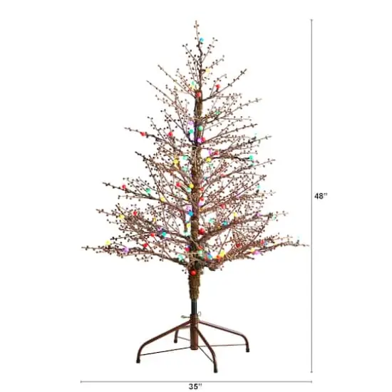 4ft. Pre-Lit Frosted Berry Twig Artificial Christmas Tree, Multicolor Gum Ball LED Lights {8}