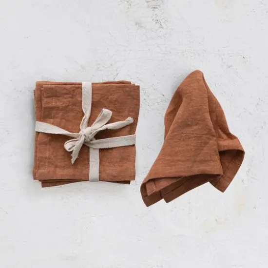 Hello Honey&reg; 10" Square Stonewashed Linen Cocktail Napkins, 4ct. Rust {3}