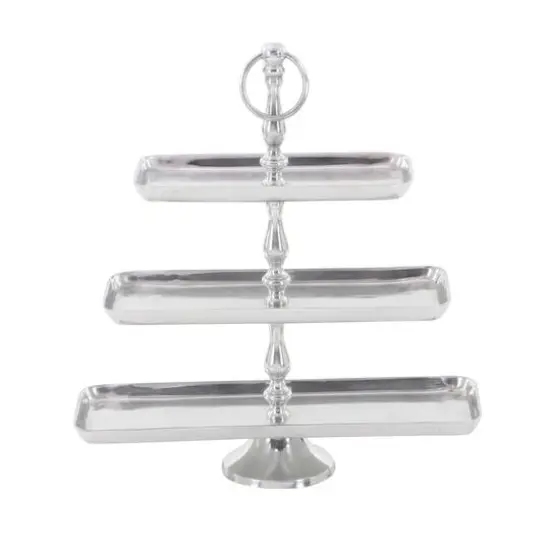 19" Silver Aluminum 3-Tier Tray Stand {3}