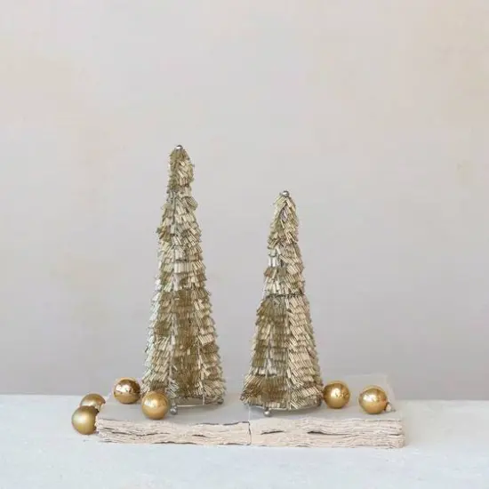 Hello Honey&reg; 13" Tall Gold & Nickel Wire & Glass Beaded Christmas Tree {3}