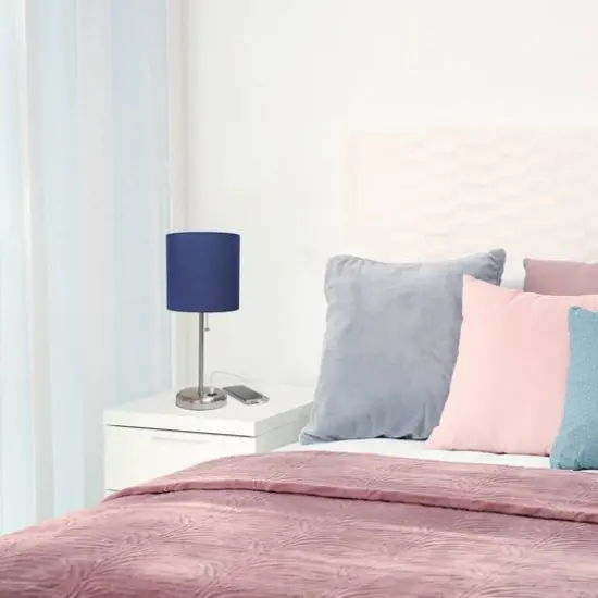 Creekwood Home 19.5" Oslo USB Port Table Lamp Brushed Steel/Navy Blue Shade {6}