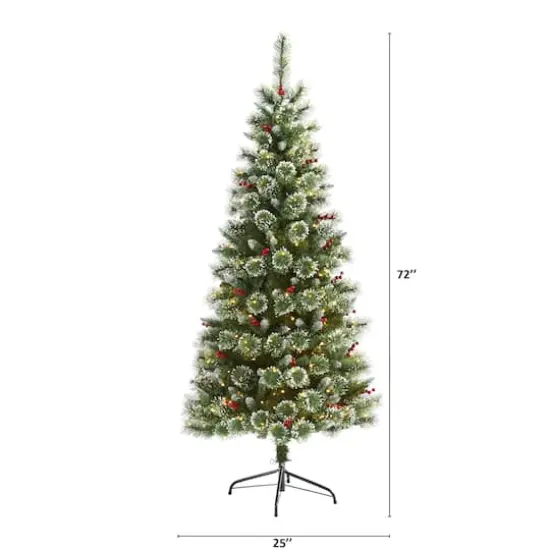6ft. Pre-Lit Frosted Swiss Pine & Berries Artificial Christmas Tree with Clear LED Lights {3}