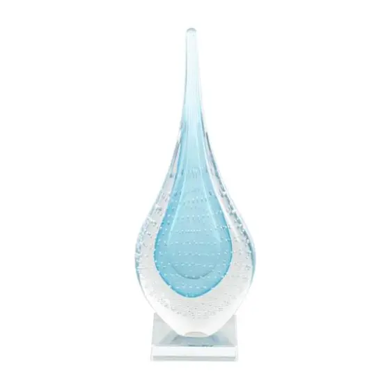 13" Blue Glass Abstract Teardrop Sculpture {4}